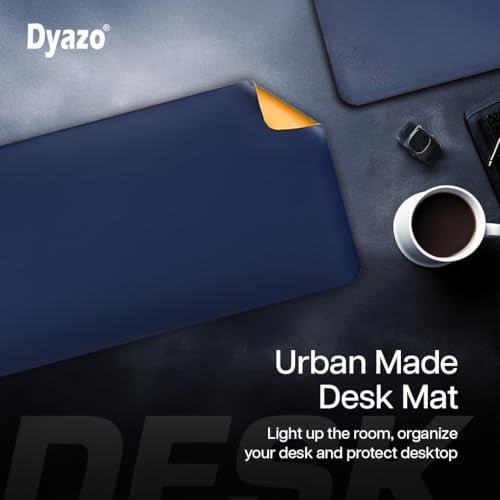 Dyazo Vegan PU Leather Mouse Pad for Remote Work/Office/Gaming, Large Desk Mat, Dual-Sided Anti-Slip, Water-Resistant Design (800 x 300mm, Navy Blue & Yellow) - Image 4