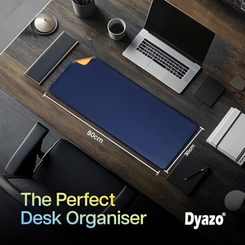 Dyazo Vegan PU Leather Mouse Pad for Remote Work/Office/Gaming, Large Desk Mat, Dual-Sided Anti-Slip, Water-Resistant Design (800 x 300mm, Navy Blue & Yellow) - Image 3