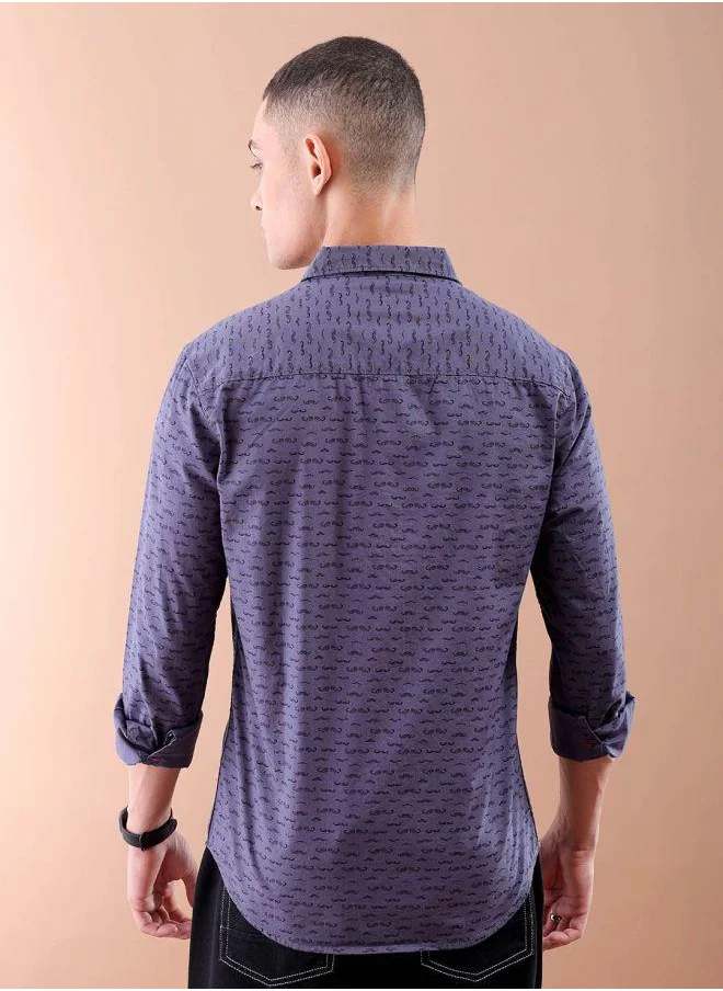 The Indian Garage Co Men Slim Fit Graphic Print Full Sleeves Spread Collar Casual Shirt