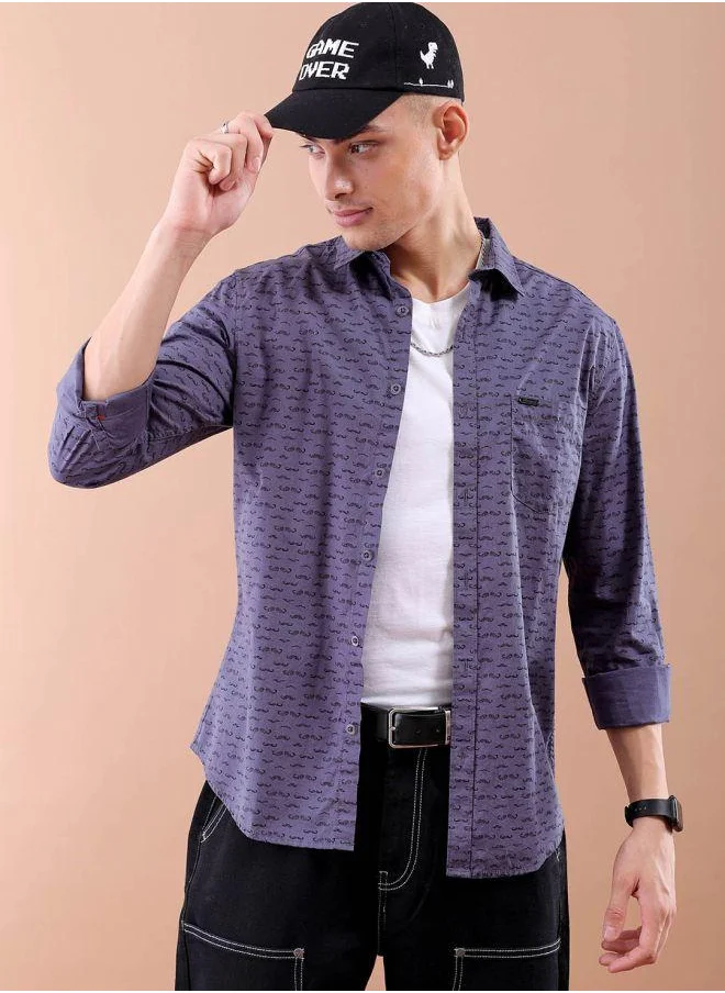 The Indian Garage Co Men Slim Fit Graphic Print Full Sleeves Spread Collar Casual Shirt