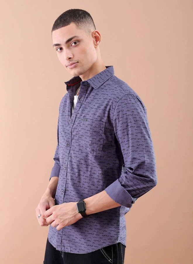 شركة المرآب الهندية Men Slim Fit Graphic Print Full Sleeves Spread Collar Casual Shirt