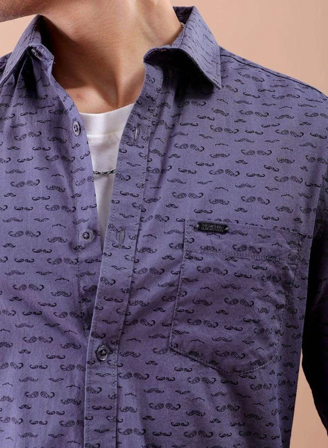 شركة المرآب الهندية Men Slim Fit Graphic Print Full Sleeves Spread Collar Casual Shirt