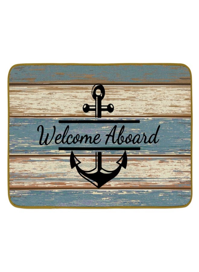 Burosev Welcome Nautical Theme Decorative Doormat, Anchor Boat Floor Mat, Rustic Welcome Aboard Anchor Sailing Farmhouse Decor for Home Indoor Outdoor Front Porch Door Mat (17 x 30 Inch) - Image 1