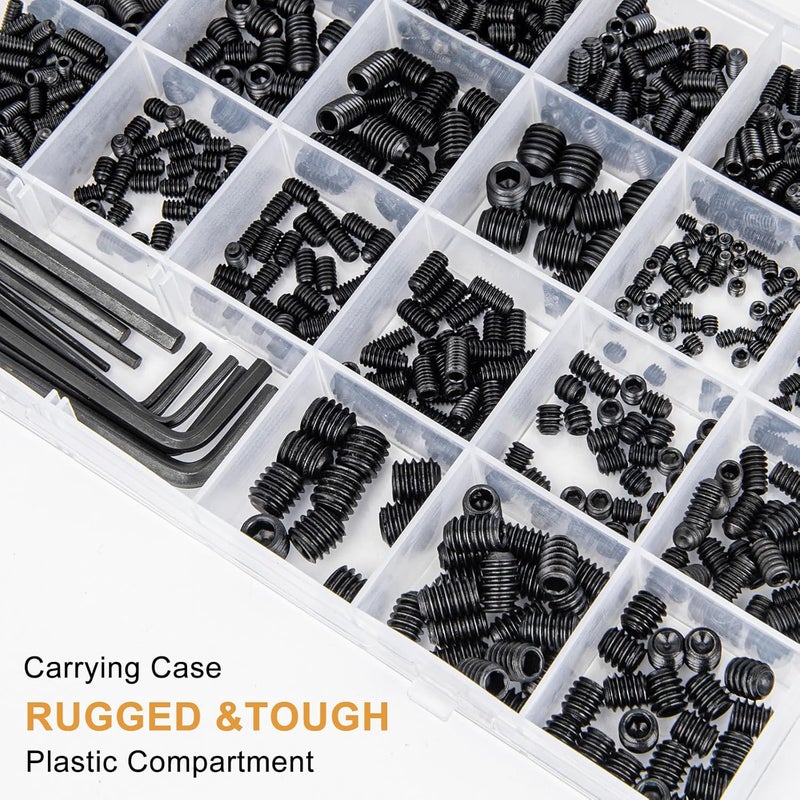 VIGRUE 1105PCS 25 Sizes Metric & SAE Set Screw Assortment Kit Internal Hex Drive Allen Grub Screws Set Cup-Point Alloy Steel, M3 to M8 and 1/8-40 to 5/16-18 - Image 5
