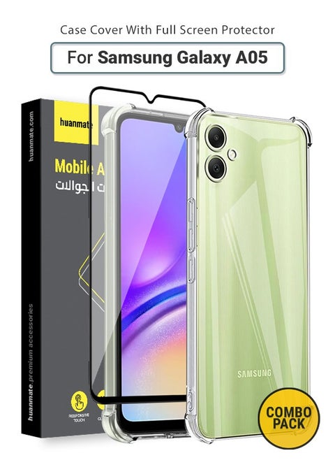 2 in 1 Samsung Galaxy A05 Protection Pack - Ultra Clear Shockproof Case & Edge-to-Edge Screen Protector, 360 Degree Protection, Back Cover & Screen Protector for Samsung Galaxy A05