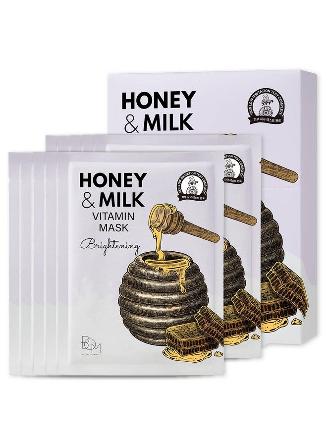 bom Honey Milk Vitamin Face Mask 10 Pack Vitalizing Skin Renewing Facial Sheet Masks With Honey And Milk Complex 13 Vitamins - Image 1