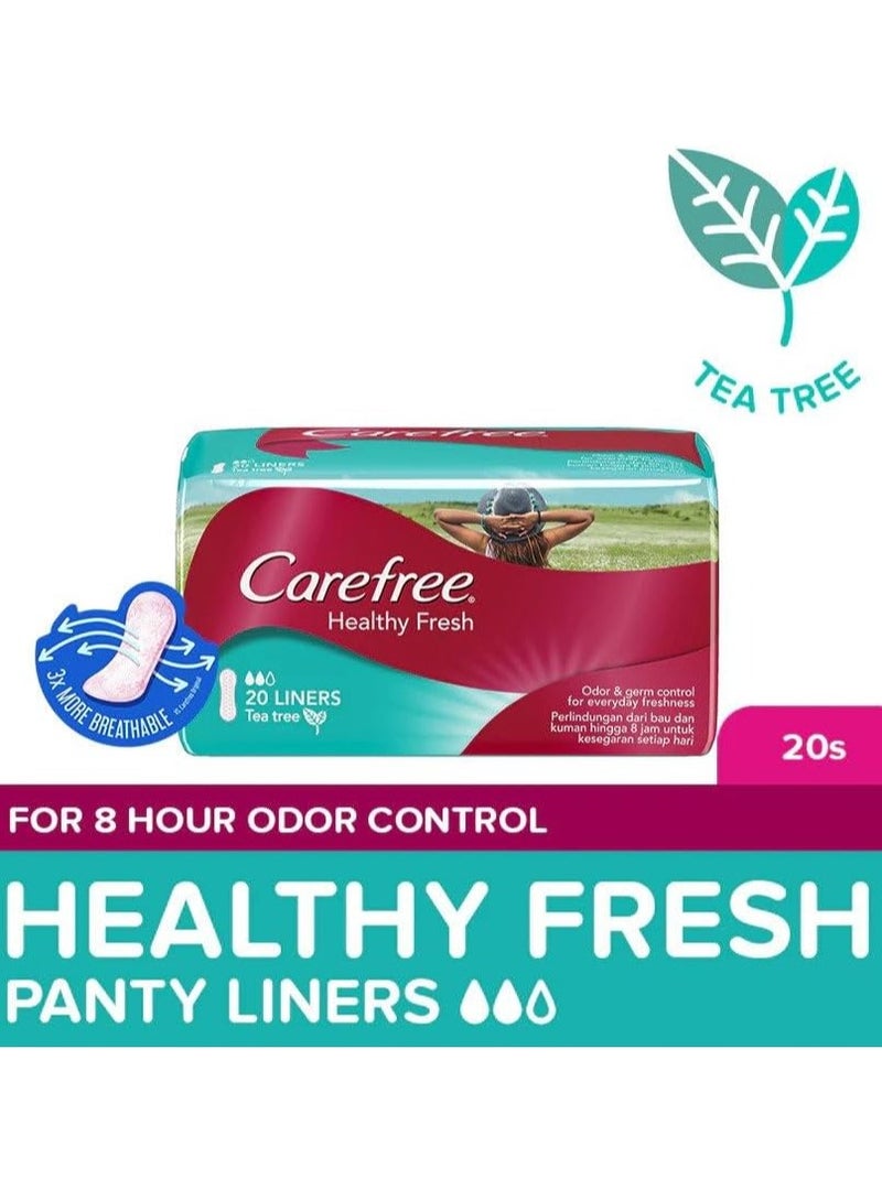 Carefree Tea Tree Panty Liners Up to 8-hour Odor and Germ Control, Cottony Soft Cover, Breathable Backing - 20 Liners - Image 2