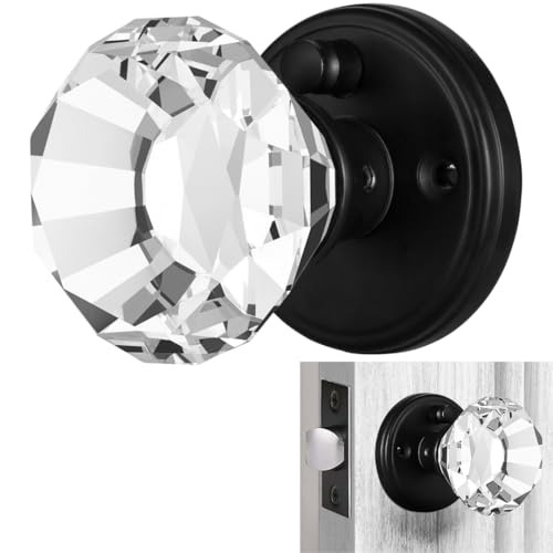 Balin Designs Clear Crystal Door Knob with Lock, Glass Door Knobs Interior Privacy Set, Vintage Decorative Antique Style Handle for Bedroom, Bathroom, Closet, 1 Pack - Image 1