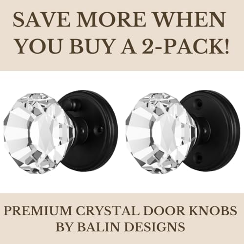 Balin Designs Clear Crystal Door Knob with Lock, Glass Door Knobs Interior Privacy Set, Vintage Decorative Antique Style Handle for Bedroom, Bathroom, Closet, 1 Pack - Image 2