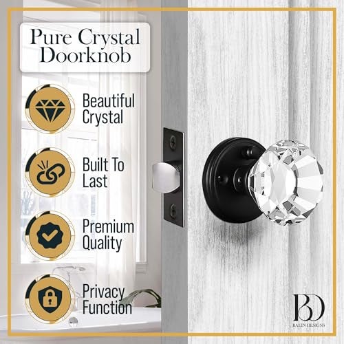 Balin Designs Clear Crystal Door Knob with Lock, Glass Door Knobs Interior Privacy Set, Vintage Decorative Antique Style Handle for Bedroom, Bathroom, Closet, 1 Pack - Image 3