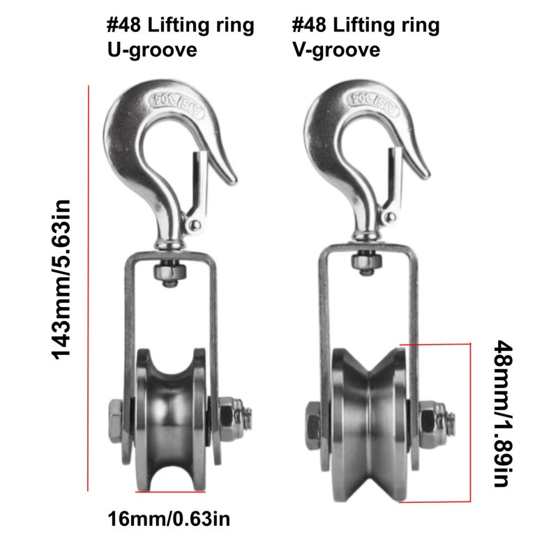 Heavy Duty 304 Stainless Steel 34 Hook And Ring Pulley With U V Groove 360 Degree Rotating Silent Block Bearing System Power Transmission For Gym Equipment And Material Handling Compatible With Chains Or Ropes Low Maintenance - Image 3