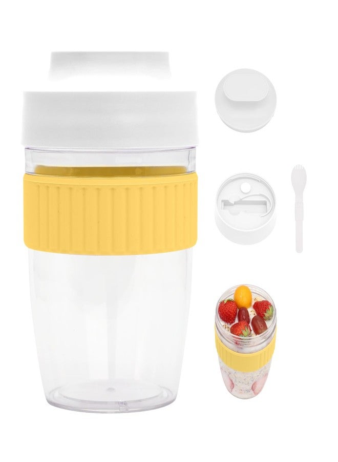 daasigwaa Breakfast On The Go Cups, Overnight Oats Containers With Lid And Folding Spoon, Take And Go Yogurt Cereal Snack Parfait Salad Containers For Lunch, Fruit & Vegetable Jar, 20 oz(Yellow) - Image 1