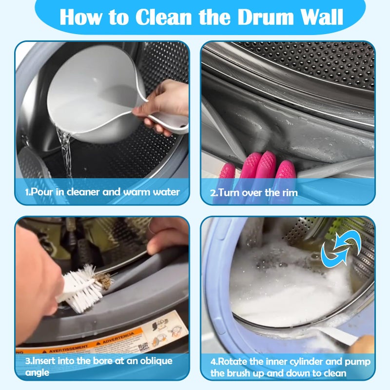 XANGNIER Washing Machine Cleaning Brush Kits,Front Load Washer Scrub Cleaner Tools Accessories-1 Pcs Drum Laundry Cleaner Brush and 5 Pcs Crevice Cleaning Brush for Tight Spaces and Washer Rubber Seal - Image 4