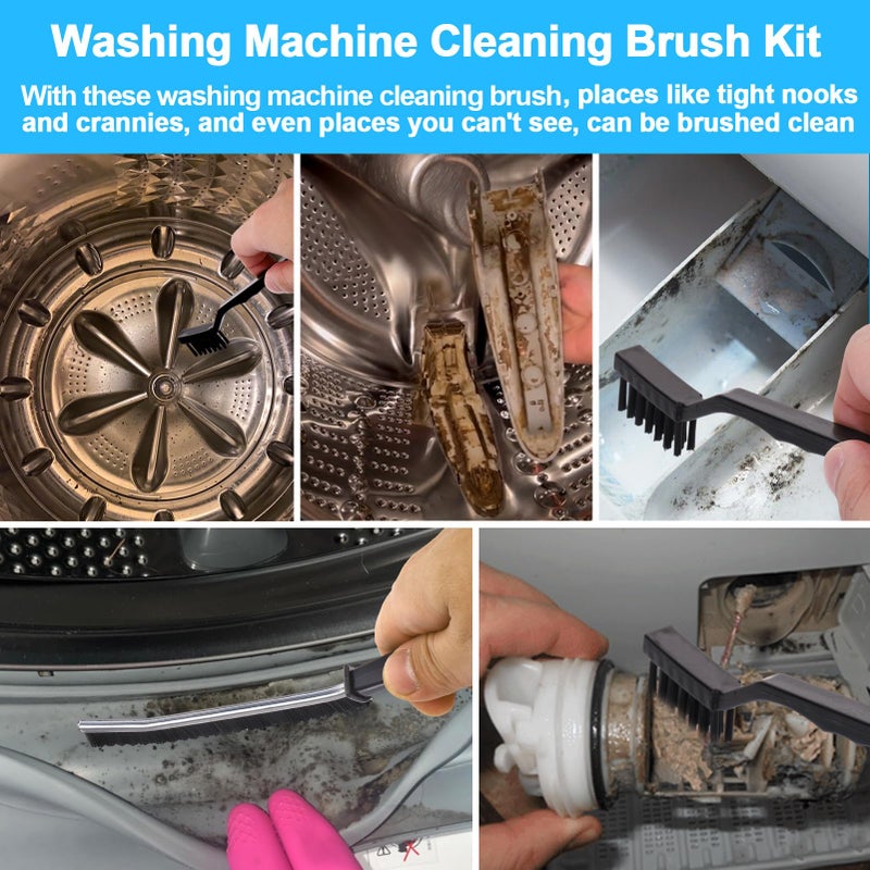 XANGNIER Washing Machine Cleaning Brush Kits,Front Load Washer Scrub Cleaner Tools Accessories-1 Pcs Drum Laundry Cleaner Brush and 5 Pcs Crevice Cleaning Brush for Tight Spaces and Washer Rubber Seal - Image 3