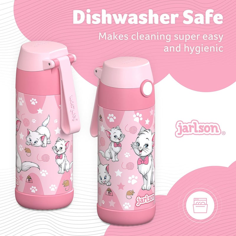 Jarlson قارورة مياه أطفال جارلسون® مالي [12 أونصة] - قارورة ترمس فولاذية مقاومة للصدأ بدون قشة - قارورة مياه معزولة مقاومة للتسرب للمدرسة والرياضة - كوب ترمس للأولاد والبنات (قطة) - Image 4