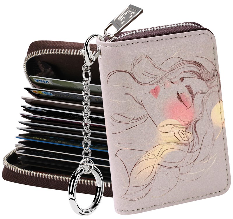 FurArt Zipper Wallet Women, RFID Blocking Credit Card Wallet, Business Card Holder, Compact Size KeyChain Wallet - Image 1