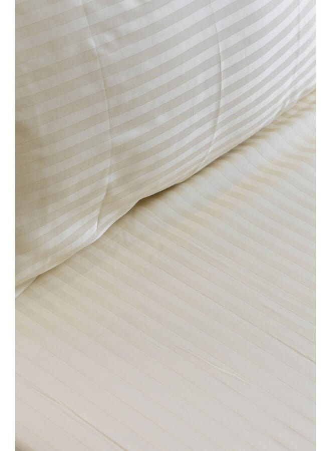 MEHALLA Fitted Sheet Set-Satin Stripe 1cm 1 Bed Sheet - 2 Pillowcases - Ivory - 180*200+35cm-Egyptian Cotton 100% - Image 2