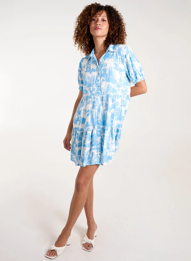 Blue Vanilla Mini Smock Chinoiserie Shirt Dress