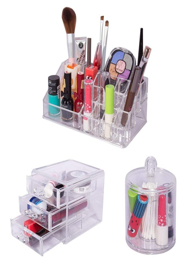 Homesmiths Cosmetic and Makeup Storage Organizer, Jewelery Display Box, Set of 3 with total 20 Compartments - Image 1