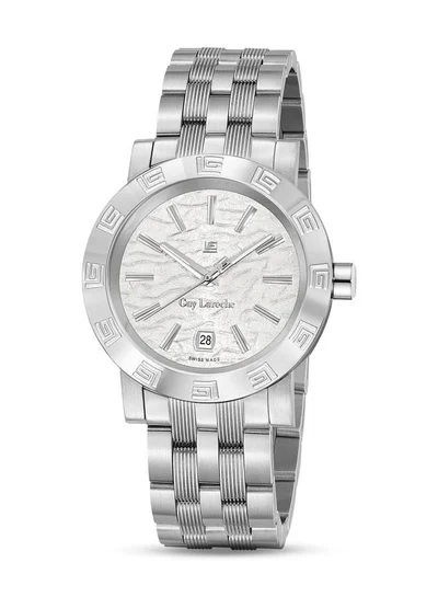 Guy Laroche Alex 40mm Men's Swiss Quartz Watch with White Textured Dial & Stainless Steel Bracelet