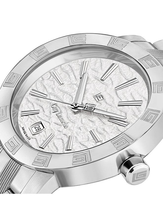 Guy Laroche Alex 40mm Men's Swiss Quartz Watch with White Textured Dial & Stainless Steel Bracelet  - Image 3