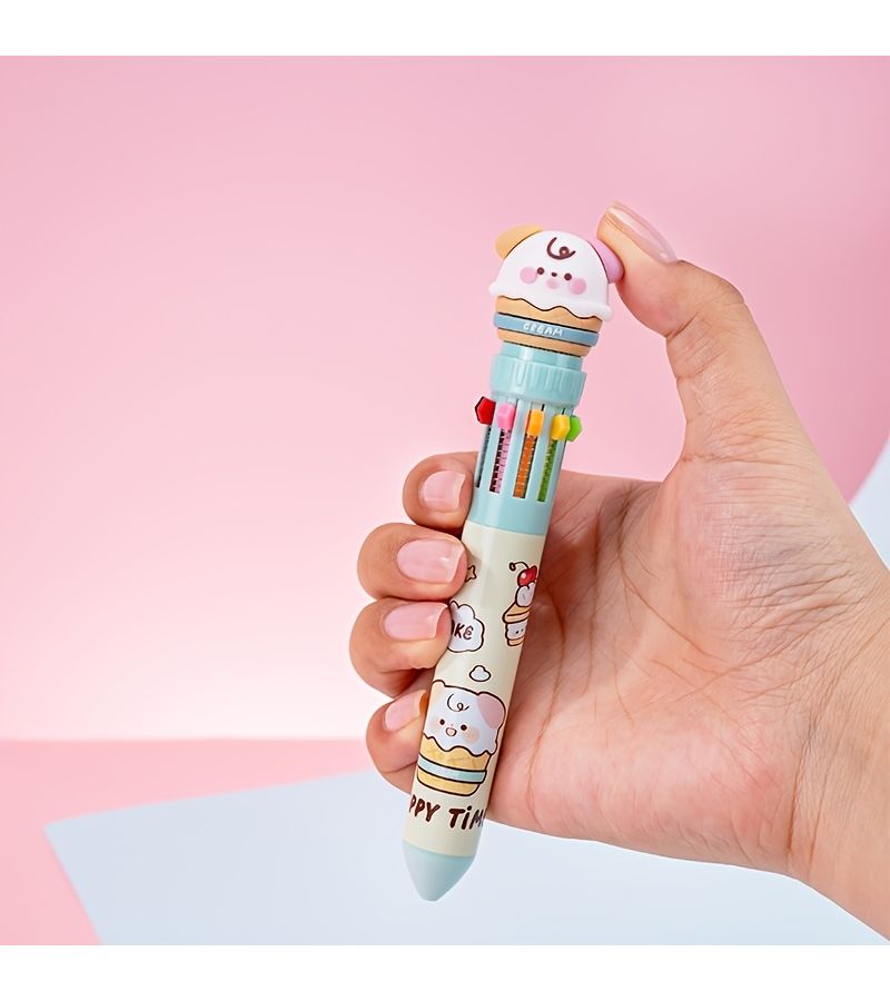 Puppy Dessert Shop Ten Color Ballpoint Pen Refillable Multicolor Cartoon Writing Pen Student Painting Handbook Note Marking Stationery Cute Creative Gift 2pcs - Image 3