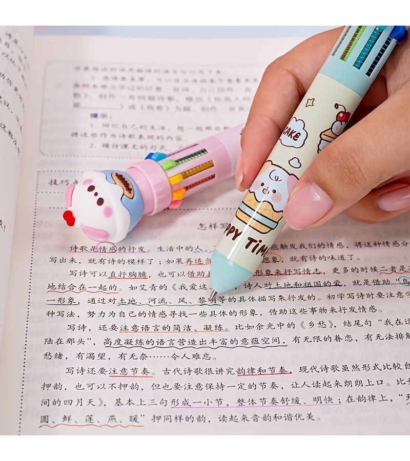 Puppy Dessert Shop Ten Color Ballpoint Pen Refillable Multicolor Cartoon Writing Pen Student Painting Handbook Note Marking Stationery Cute Creative Gift 2pcs - Image 4