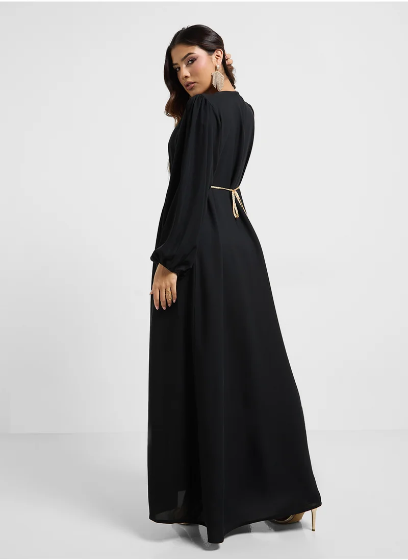 هيا كلوزيت Puff Sleeve Button Detailed Dress