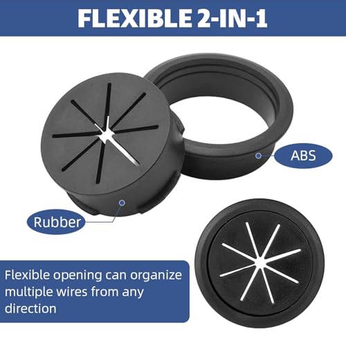 Jubobu Desk Cable Hole Covers,Desk Grommets Round Rubber Cable Grommets,4 PCS,2 Inch (50 mm),Grommet Hole Cover for Wires Cables Through for Computer Tables and Desks (Black) - Image 3
