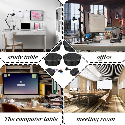 Jubobu Desk Cable Hole Covers,Desk Grommets Round Rubber Cable Grommets,4 PCS,2 Inch (50 mm),Grommet Hole Cover for Wires Cables Through for Computer Tables and Desks (Black) - Image 5