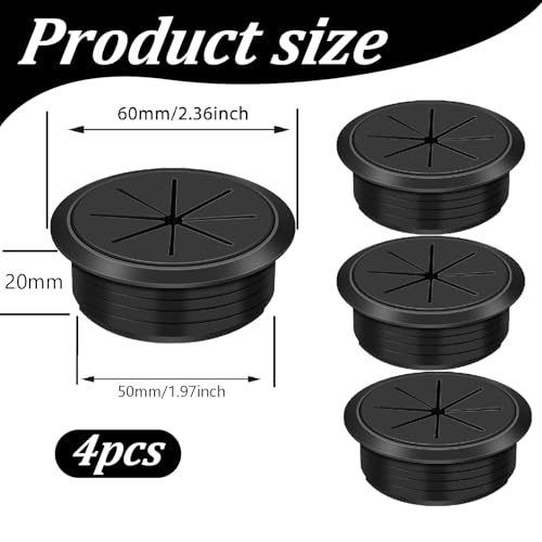 Jubobu Desk Cable Hole Covers,Desk Grommets Round Rubber Cable Grommets,4 PCS,2 Inch (50 mm),Grommet Hole Cover for Wires Cables Through for Computer Tables and Desks (Black) - Image 2