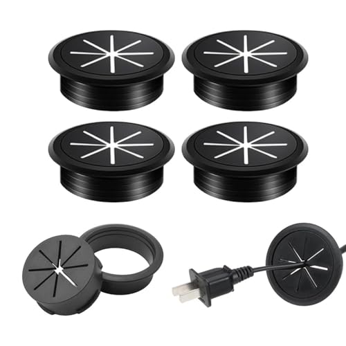 Jubobu Desk Cable Hole Covers,Desk Grommets Round Rubber Cable Grommets,4 PCS,2 Inch (50 mm),Grommet Hole Cover for Wires Cables Through for Computer Tables and Desks (Black) - Image 1