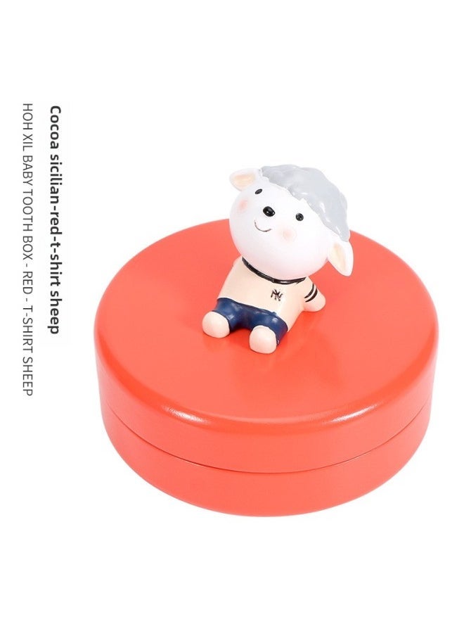 Deciduous Teeth Commemorative Box Baby Teeth Replacement Preservation Wooden Box Teeth Drop Collection Commemorative Gift Toy Wholesale-Color:Red T-Shirt-Sheep - Image 1