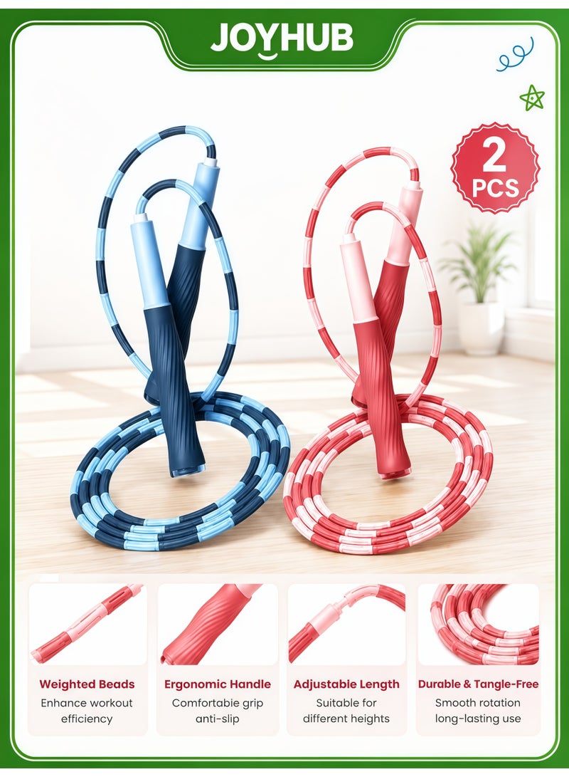 JOYHUB Segmented Beaded Jump Rope, Adjustable Length Tangle-Free Skipping Rope with Anti-Slip Handles, Fitness Training Rope for Men, Women, Kids & Students, 2 Pack - Image 1