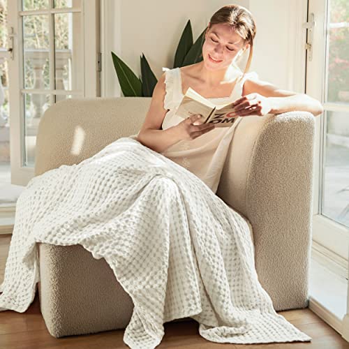 Bedsure Bedsure Cooling Cotton Waffle Twin XL Blanket  Lightweight Breathable Blanket of Rayon Derived from Bamboo for Hot Sleepers Luxury Throws for Bed Couch and Sofa Ivory 66x90 Inches 