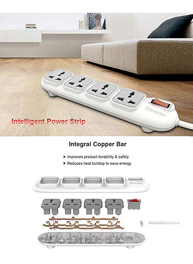 HuntKey HuntKey Power Strip with 4 sockets copper body streamline shape fire Resistant Extension Board white  - Image 3
