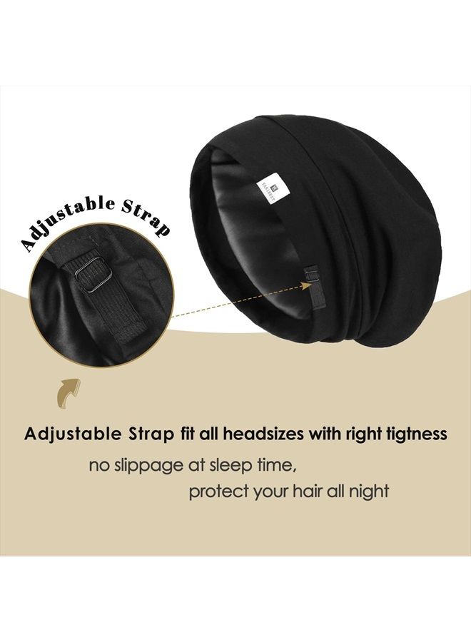 YANIBEST 2 Pcs Silk Bonnet Satin Bonnet Hair Cover Bonnet Sleep Cap - Adjustable Saty on Satin Lined Slouchy Beanie Hat for Women Curly Natural Hair Night Sleeping - Image 4