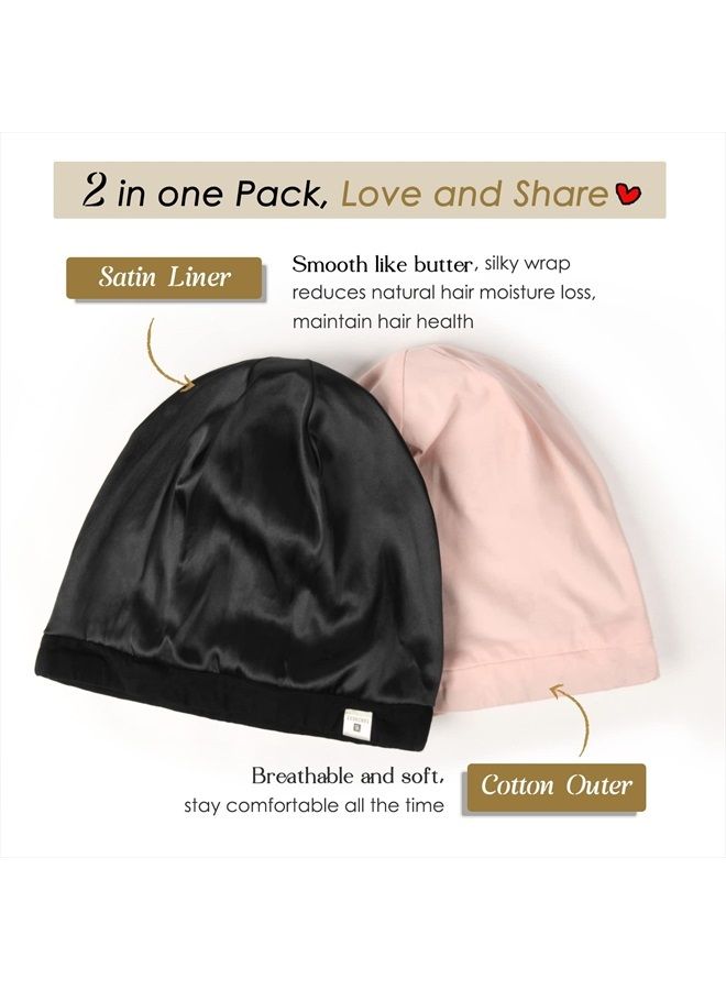 YANIBEST 2 Pcs Silk Bonnet Satin Bonnet Hair Cover Bonnet Sleep Cap - Adjustable Saty on Satin Lined Slouchy Beanie Hat for Women Curly Natural Hair Night Sleeping - Image 3