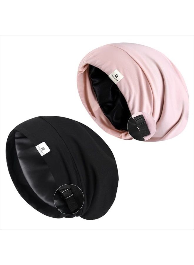 YANIBEST 2 Pcs Silk Bonnet Satin Bonnet Hair Cover Bonnet Sleep Cap - Adjustable Saty on Satin Lined Slouchy Beanie Hat for Women Curly Natural Hair Night Sleeping - Image 1