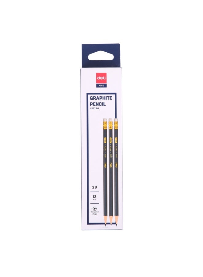 Deli Graphite Pencil -20200  2B With Eraser 12 pic. - Image 1