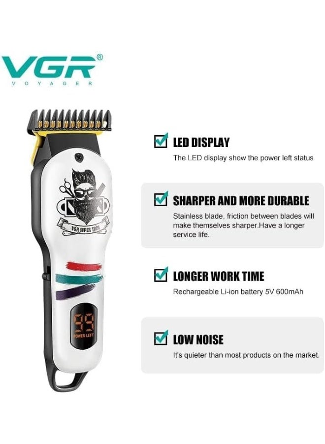 VGR V-971 Professional Rechargeable Digital Display Cordless Beard Hair Trimmer Kit with Guide Combs Brush USB Cord for Men, Family or Pets Rechargeable Li-ion Battery 120 minutes Runtime multicolour - Image 4