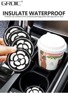 GROIC Car Dashboard Anti-Slip Rubber Pad and 2PCS Bling Car Coasters, Fashion Camellia Pattern Car Dashboard Decorations, Car Accessories Interior, Universal Non-Slip Car Mat for More Use  - Image 3