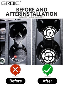 GROIC Car Dashboard Anti-Slip Rubber Pad and 2PCS Bling Car Coasters, Fashion Camellia Pattern Car Dashboard Decorations, Car Accessories Interior, Universal Non-Slip Car Mat for More Use  - Image 4