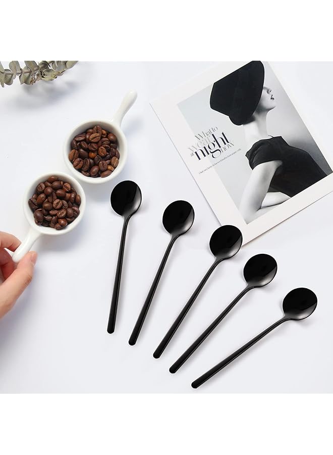 أوزيغالور 12 قطعة من ملاعق الإسبريسو، مجموعة ملاعق شاي قهوة صغيرة من الفولاذ المقاوم للصدأ 304 مقاس 5 بوصات، ملاعق صغيرة سوداء مستديرة من فوغ للسكر وكعكة الحلوى والآيس كريم والحساء والمقبلات والكابتشينو - Image 3