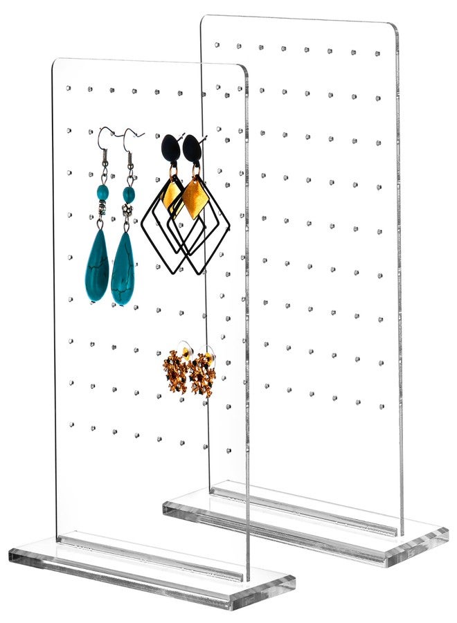 yeesport 2 Pcs Earring Holder Organizer Stand, Clear Acrylic Ear Studs Jewelry Storage Display Rack L-Shaped Earrings Display Stand (72 Holes) - Image 1