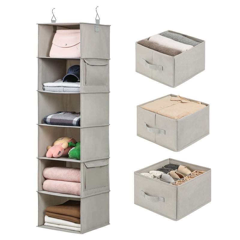 Vailando 6Shelf Hanging Closet Organizer Hanging Shelves for Closet with 2 Large Drawer1 Drawer wCompartment 12 x 12 x 488 Baby Organizer for Nursery