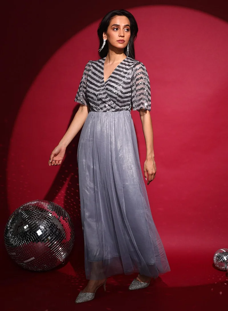 PINACOLADA  Women's Antique Silver Sequin Block Maxi Dress for Women | Best Price UAE