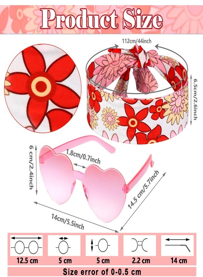 Tisancy 3 Pcs 60s 70s Outfit for Women Hippie Costume Set Disco Flared Pants Groovy Outfit Party Accessories(S Size, Flower) - Image 2