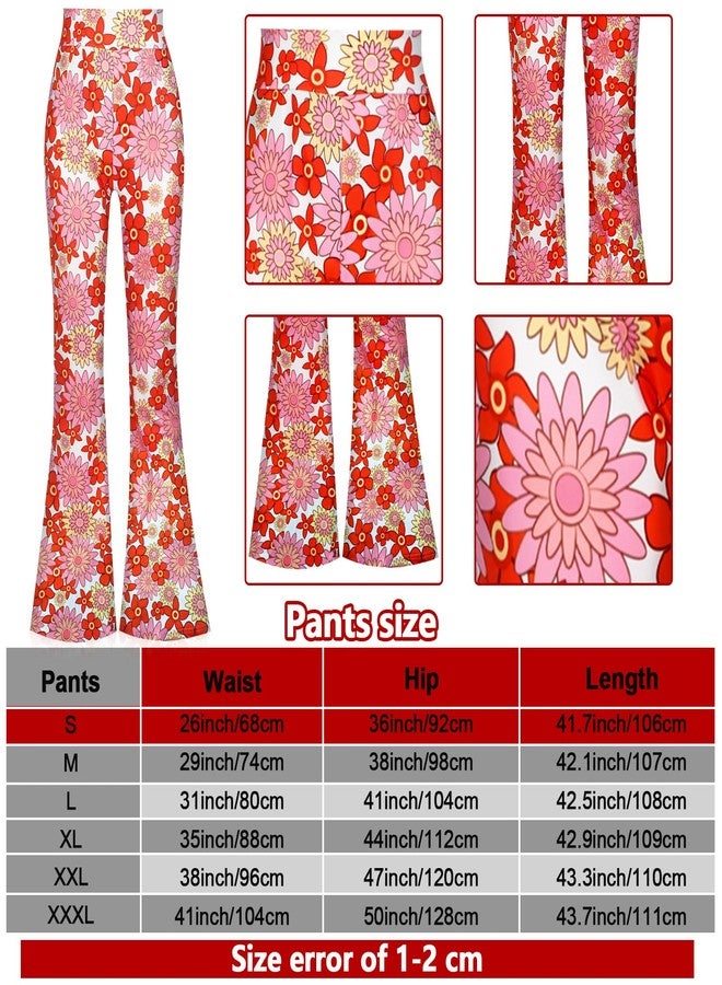 Tisancy 3 Pcs 60s 70s Outfit for Women Hippie Costume Set Disco Flared Pants Groovy Outfit Party Accessories(S Size, Flower) - Image 3