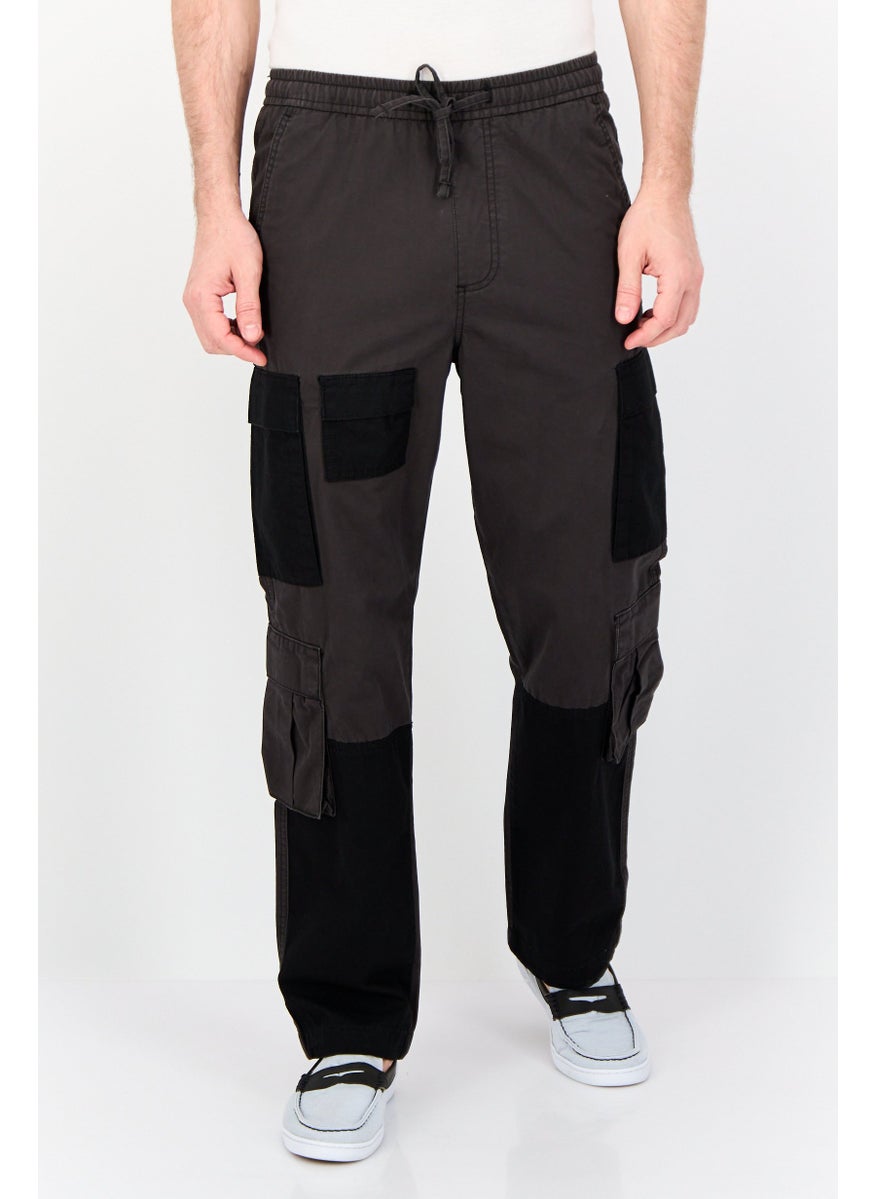 Jack Jones Men Regular Fit Solid Cargo Pants, Dark Grey  - Image 1